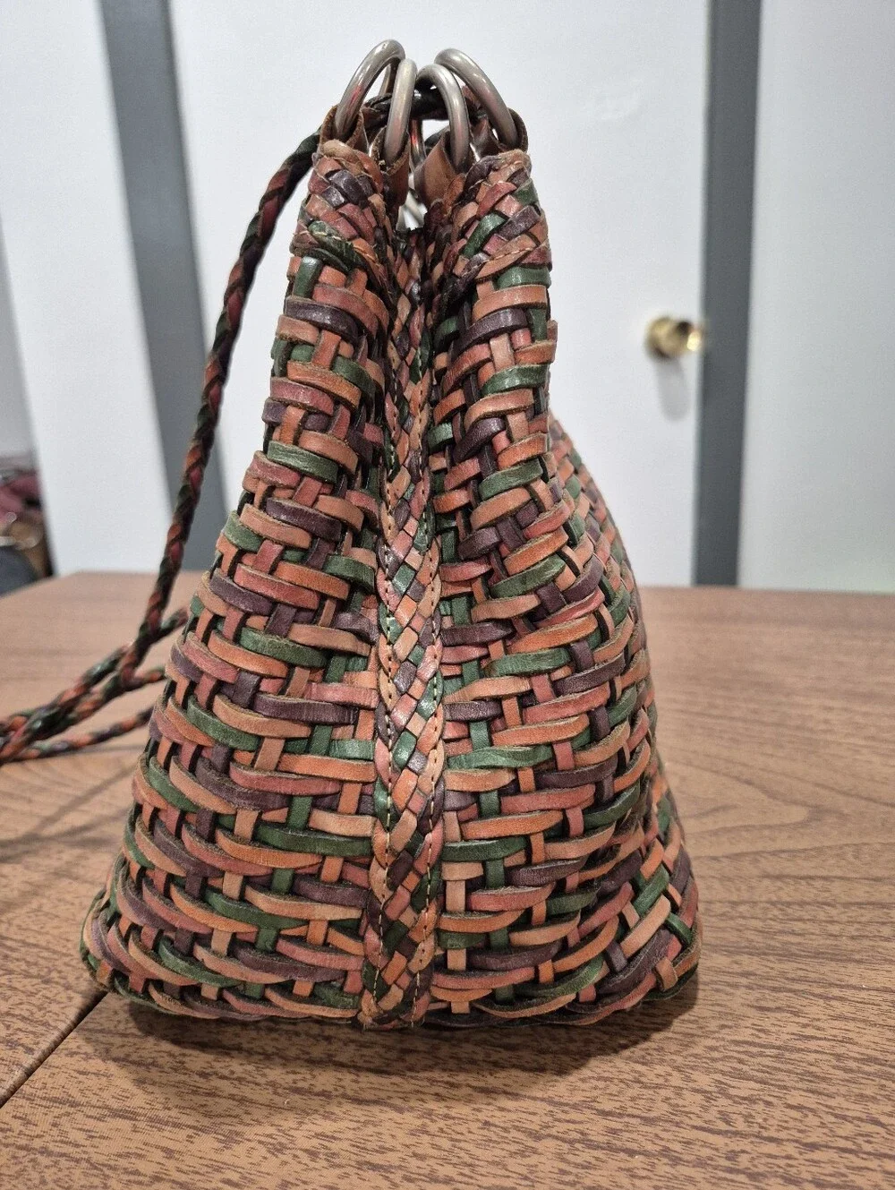 Vintage L.J.S Collection Leather Woven Sack Crossbody Purse